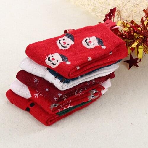 5pair Anyongzu Sock Contrast Color New Winter Wool Socks For Ladies Tube Thick Warm Christmas Socks