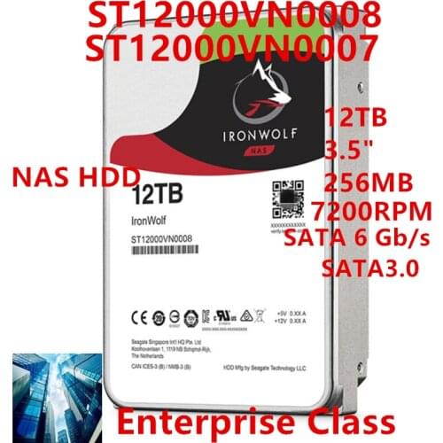 New HDD For Seagate Brand 12TB 3.5" 256MB 7200RPM For Internal Hard Disk For NAS Hard Drive For ST12000VN0008 ST12000VN0007