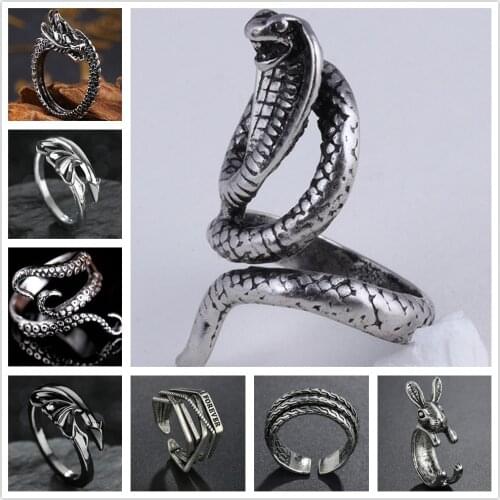 New Vintage Zinc Alloy Wolf Dragon Snake Arrow Silvery Color Ring Mens Octopus Biker Rock Roll Gothic Punk Jewelry Ring