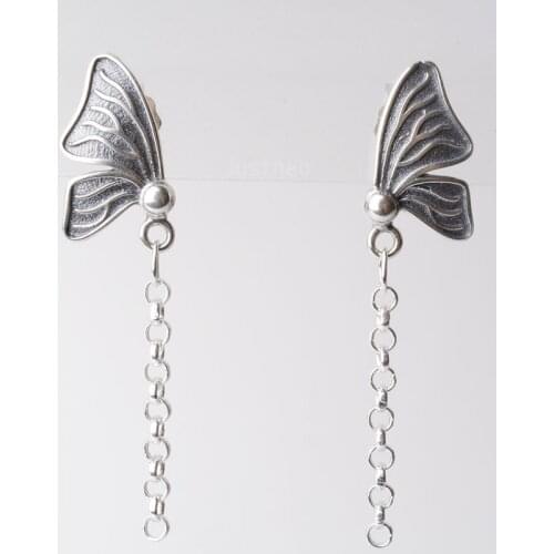 Solid 925 sterling silver butterfly Stud Earring ear thread, Rollo/Rolo link chain earwire earrings, diy components accessories