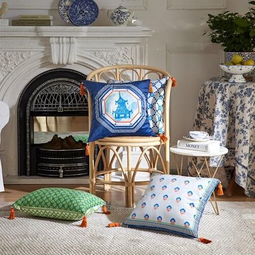 Blue and White Porcelain Throw Pillow Cover Cushion Covers Traditional Chinese Calligraphy Culture Pillowcases Decorative Square