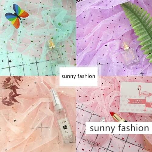 Sequin Star Tulle Mesh Fabric Fabric for Skirt Transparent Soft Mesh Fabric with Stars Moon for Stage Background