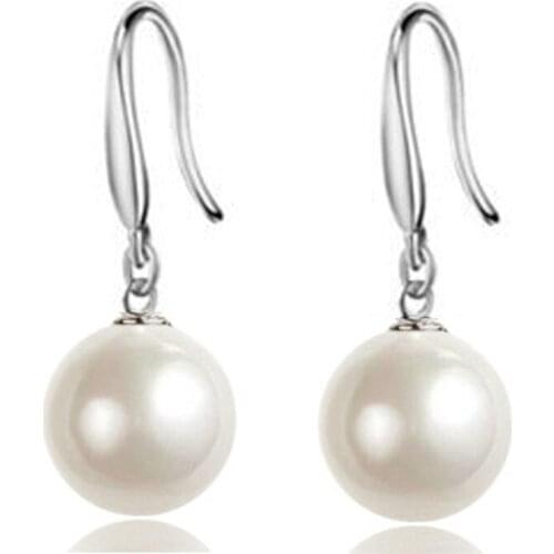 SHUANGR Fashion Simulated Pearl Drop Earrings For Women Silver Color Dangle Jewelry For Femme Accessories