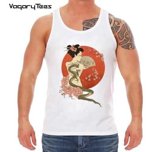 2020 Men Vest Harajuku Streetwear Japanese style Geisha Dragon tattoo Tank top Summer Tops