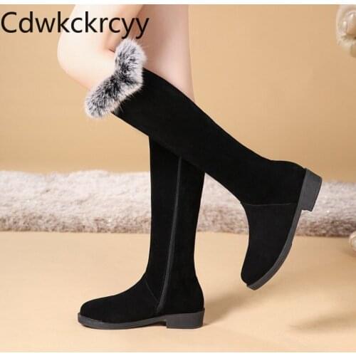 Winter The New Rabbit hair fashion Round head Thick heel High tube Knight boots Plus velvet Keep warm High heel Women boots