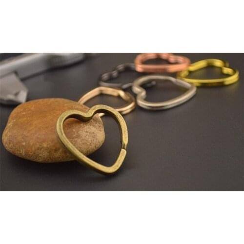 10pcs Antique Bronze/Rhodium/Rose Gold Heart Shape Keychain Circle Keyring Findings Fit DIY Keychain Rings Circles Accessories