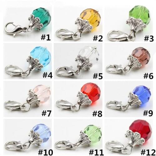 12Pcs/lot Crystal Birthday Stones Charms Birthstone Floating Locket Charms With Lobster Clasp For Glass Memory Locket