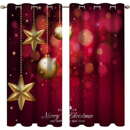 2 Pcs/set Merry Christmas Thickened Cloth Curtain Nordic Window Blackout Curtains for Bedroom and Living Room