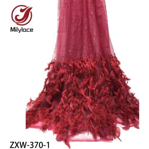 2020 High Quality 3D Feather Tulle Net Lace Fabric with Sequins Fashion African Fabrics Lace for Bridal Dress ZXW-370