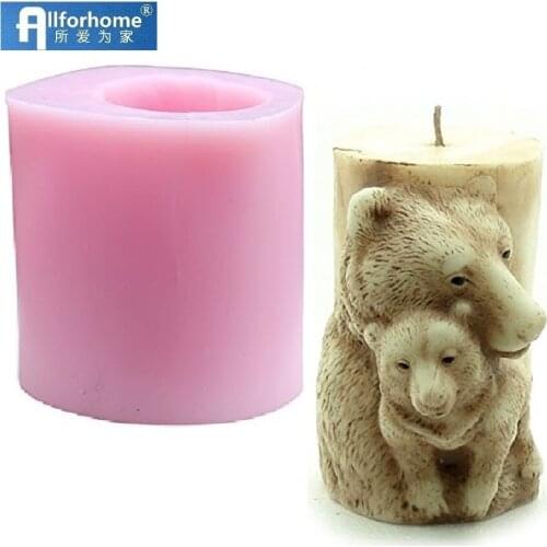 Animal 3D Mom & Child Bear Silicone Candle Mold Soap Mold Craft Art DIY Mould Candle Making Mold Wax Pillar Candle diy Tool