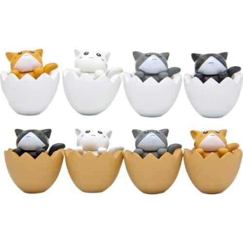 4Pcs 3x3cm Cute Mini Kitten Inside Egg Miniature Figurine Set Collection Plastic Decoration