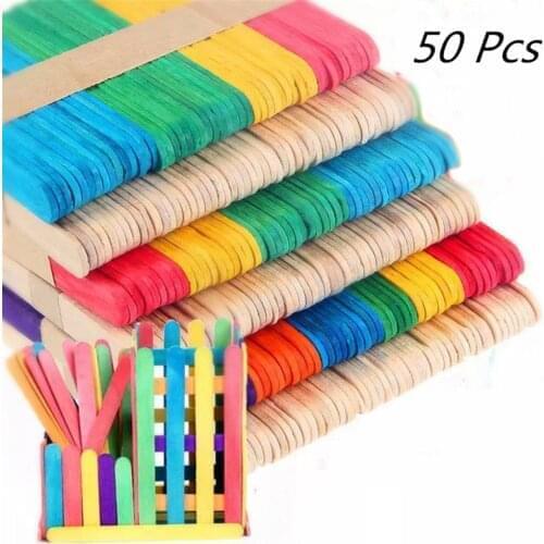 50Pcs Wooden Popsicle Stick Kids Hand Crafts Art Ice Cream Lolly Cake DIY Making Funny Ice Cream Stick