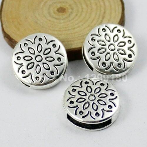 50pcs/lot Silver Tone Slider Round,for Bracelet Necklace Cord Beads watch Chain Beads DIY Accessory 18mm fit:13x2mm K01207