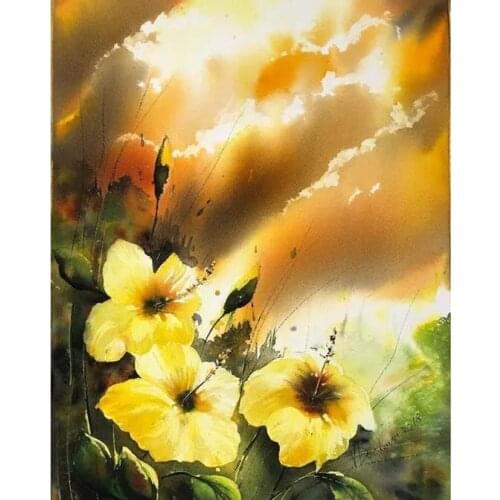 DIY Diamond Painting Yellow Flower Oil Painting Cross Stitch Wall Art Picture For Living Room Home Decoration Frameless JX669
