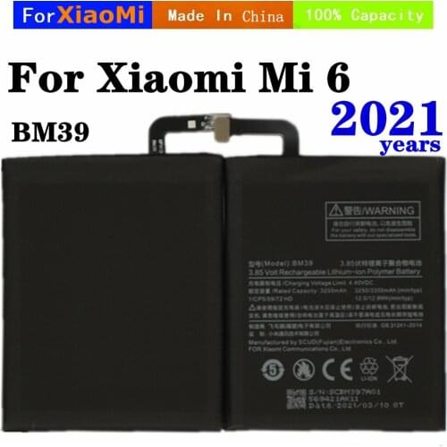 2021 Years BM39 Battery For Xiaomi Mi 6 Mi6 Phone Battery 3350mAh High Quality Smartphone Replacement Battery