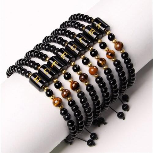 Fashion 26 Letter Bracelets For Women Men Couple Capital Letter ID Personality Name Friendship Tiger Eye Charm Bracelet Birthday