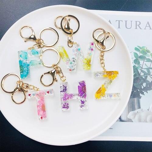 Dried Flower Keychain Real Flower Letter Pendant Letter Bag Car Key Holder Resin Cute Acrylic Glitter Key Chains Creative Gift