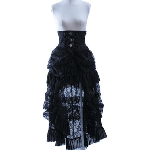 Steampunk Lolita Style Black Sexy Lace Half Long Pettiskirt Women Ball Gown Hierarchical Lace Ankle-Length Skirts