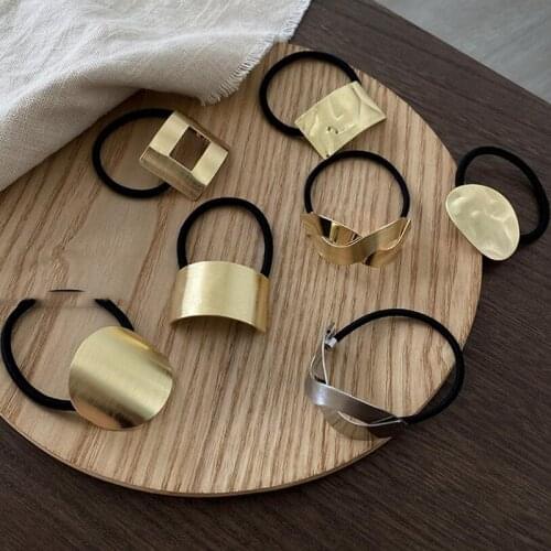 Ladies Metal Gold color Hair Bands Ponytail Ring Cover Cuff Wrap Holder Elastic Rope Band Gift Geometric Round Hollow Hair Rope