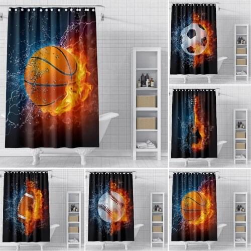 Shower Curtains Fire and Water Basketball Baseball Football Guitar Bathroom Curtain Fabric Polyester Waterproof Bath Curtain
