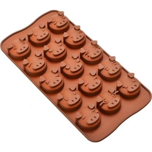 15 Capacity Pig Shape Baking Mold 3D Silicone Chocolate Mold Pig Ice Cube Tray Kitchen DIY Fondant Cake Dessert Baking Tool