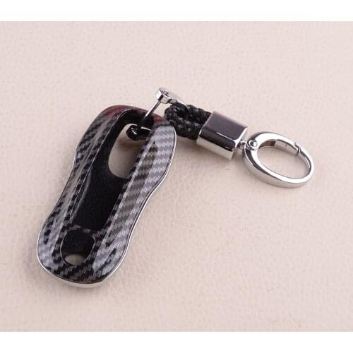 Car Smart Remote Key Fob Cover Case Chain Replacement Fit for Porsche Panamera Cayenne Taycan 2020 Carbon Fiber Style