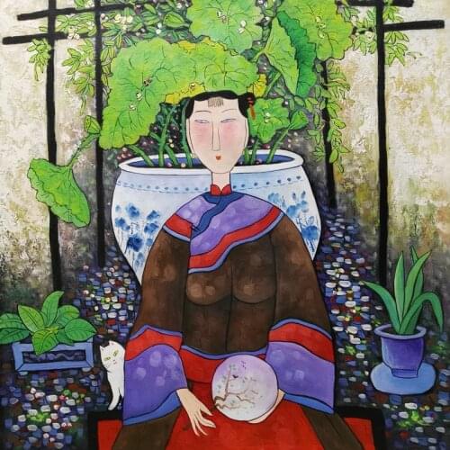 Painting Canvas Women Chinese Contemporary Art Hu YongKai Figure Picture Modern Home Decor Hand painted Oil Painting