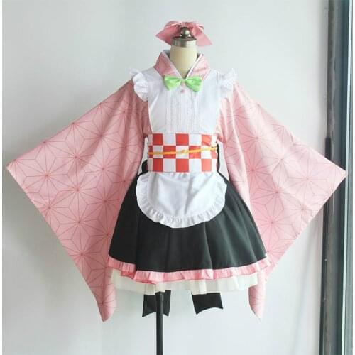 Anime Demon Slayer Nezuko Shinobu Kanao Mitsuri Muzan Cosplay Costume Girls Kimetsu No Yaiba Fancy Maid Dress Halloween lolita