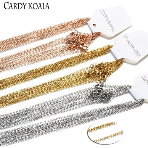 Gold 10pcs/Lot 2mm/1mm Stainless Steel Rolo Cuban Chain Tennis Women Men DIY Necklace
