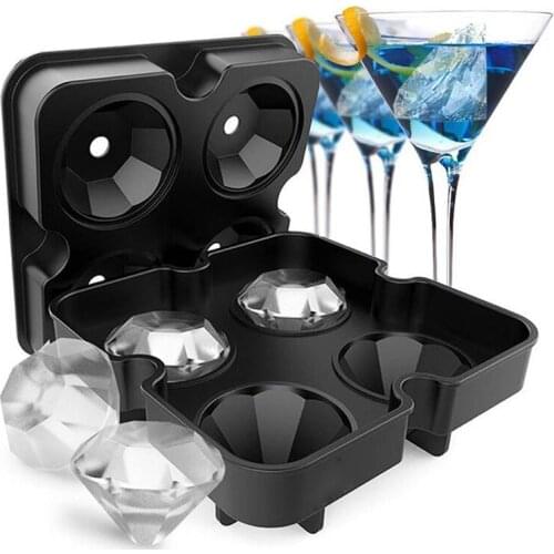 Tray whiskey ball maker ice cream mold form chocolate mold diamond silicone ice cubes for 4 units beer red wine ice cubes