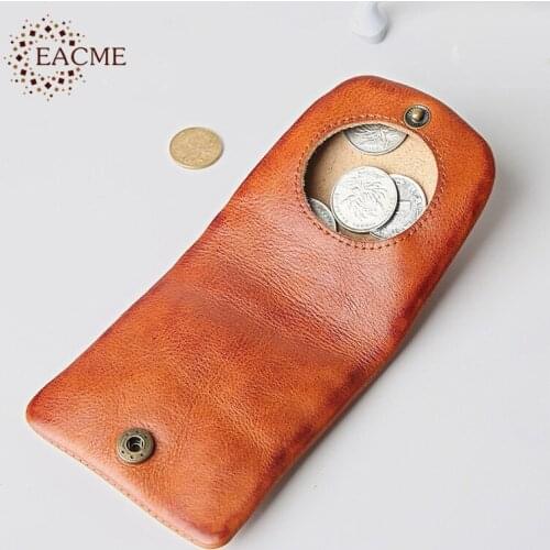 Handmade Small Coin Wallet Men Retro Real Leather Fold Coin Pocket Hasp Coin Purse Cowhide Coin Bag