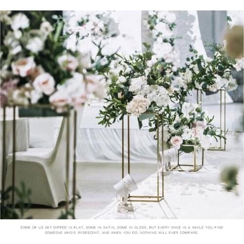 Metal wedding centerpiece flower stand geometric rectangular frame party backdrop road lead home decoration