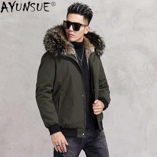 AYUNSUE Winter Hooded Warm Real Fur Coat Men Natural Raccoon Fur Liner Mens Parkas Casaul Mens Clothes 2021 Veste Homme WPY4102