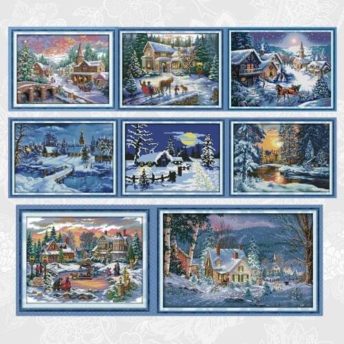 Snow Scene Series Painting Counted Printed on Canvas 11CT 14CT Chinese Cross Stitch kits Handwork Needlework Embroidery Sets
