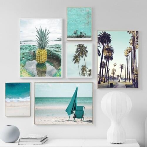 Sea Beach Palm Coconut Tree Pineapple Wall Art Canvas Painting Nordic Posters And Prints Wall Pictures For Living Room Decor