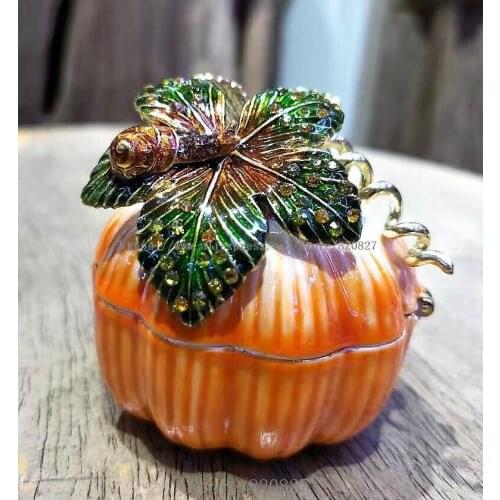 New Pumpkin Trinket Jewelry Ring Boxes Crystals Halloween Pumpkin Figurine Box Keepsake Trinket Box Miniature Pumpkin Gift Box