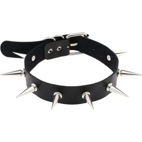 DIEZI Harajuku Oversized Choker PU Leather Anime Necklaces Women Men Punk Rivet Choker Collar Bondage Harness Necklace