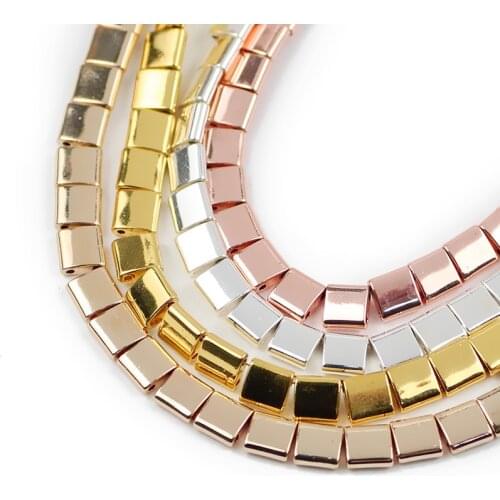 HGKLBB Double Hole Natural Stone Hematite Beads Flat Square Spacer Loose Beads For Jewelry Making Diy Bracelets Necklace 5x5mm