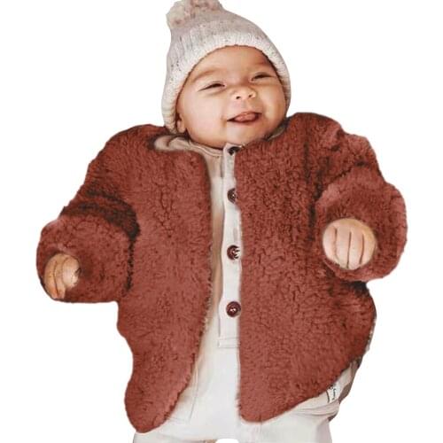 Plush woolen coat Toddler Baby Kids Girls Windproof Winter Solid Fleece Coat Thicken Warm Outwear Simple and versatile Korean M5