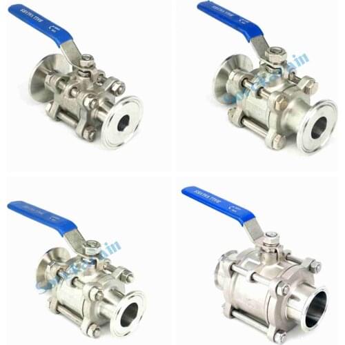 Fit Pipe OD 19/25/32/38/51mm Ferrule 50.5mm 64mm Tri Clamp 304 Stainless Steel 3-Piece Type Sanitory Ferrule Ball Valve DN15-DN4