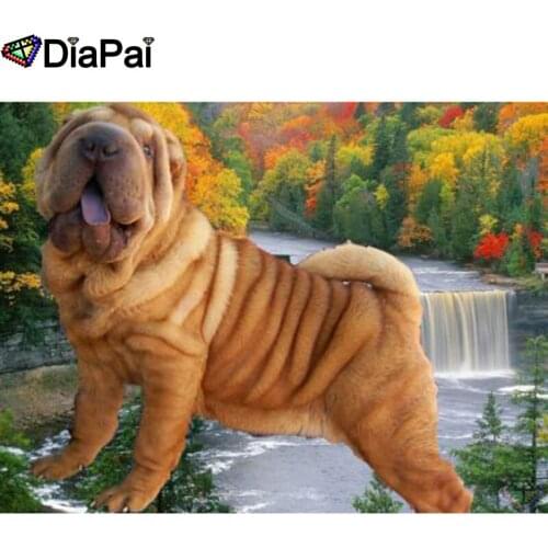 DIAPAI Full Diamond Embroidery Diy 5D Diamond Painting Cross Stitch "Dog waterfall" Full Drill Home Room Decor A26169