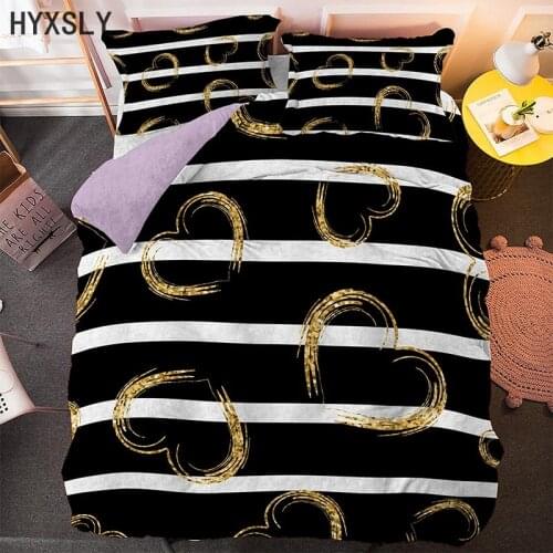 Luxury 2/3pcs Bedding Set Geometry Style Home Textile Stripe Heart Digital Print Quilt Cover 2/3pcs Duvet Cover and Pillow Case