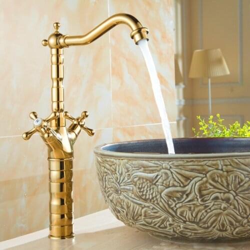Luxury Gold Basin Faucet Dual Handle 360 Rotation Spout Moder Brass Mixer Tap For Kitchen Faucet Bathroom Basin Water Sink Mixer