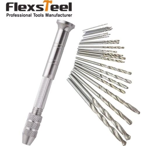 Hand Drill Drilling Chuck Adjuestable Micro Pin Vice 0.3-2.5mm+25pcs Micro Twist Drill Bit Set for DIY Jewelry Carving Tool