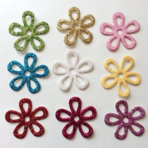 DIY 80pcs 25mm mixed color flash powder floral hand-stitched padded scrapbook accessories patches for clothing -C19A
