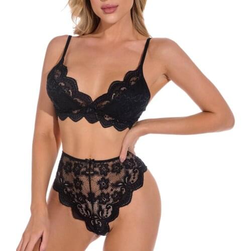 Sexy Lingerie Bow-knot Wireless Mesh See-through Push Up Bra Brief Sets Ruffle Sensual Lingerie Women Womens Underwear