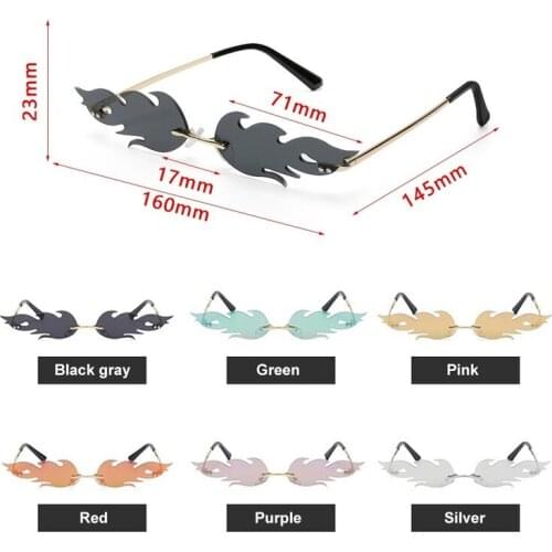 Fashion Fire Flame Sunglasses Streetwear Women Rimless Wave Sun Glasses Trending Fashion For Vintage Women Mirror Eyewear UV400