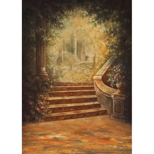 TR Photography Background Retro European Castle Stairs Children Princess Vinyl Digital Backdrops Custom Studio Photo Backdrops