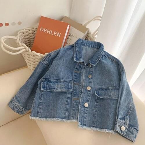 Spring Girls Fashion Clothes Outwear Childrens Casual All-match Tops Tide Kids Denim Jean Jackets Korean Denim for Baby Grils