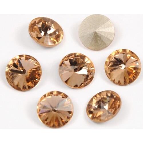 YANRUO 1122 All Sizes Light Peach Rivoli Crystal Rhinestones Glass Strass Pointed Back Sew On Stones For Needlework